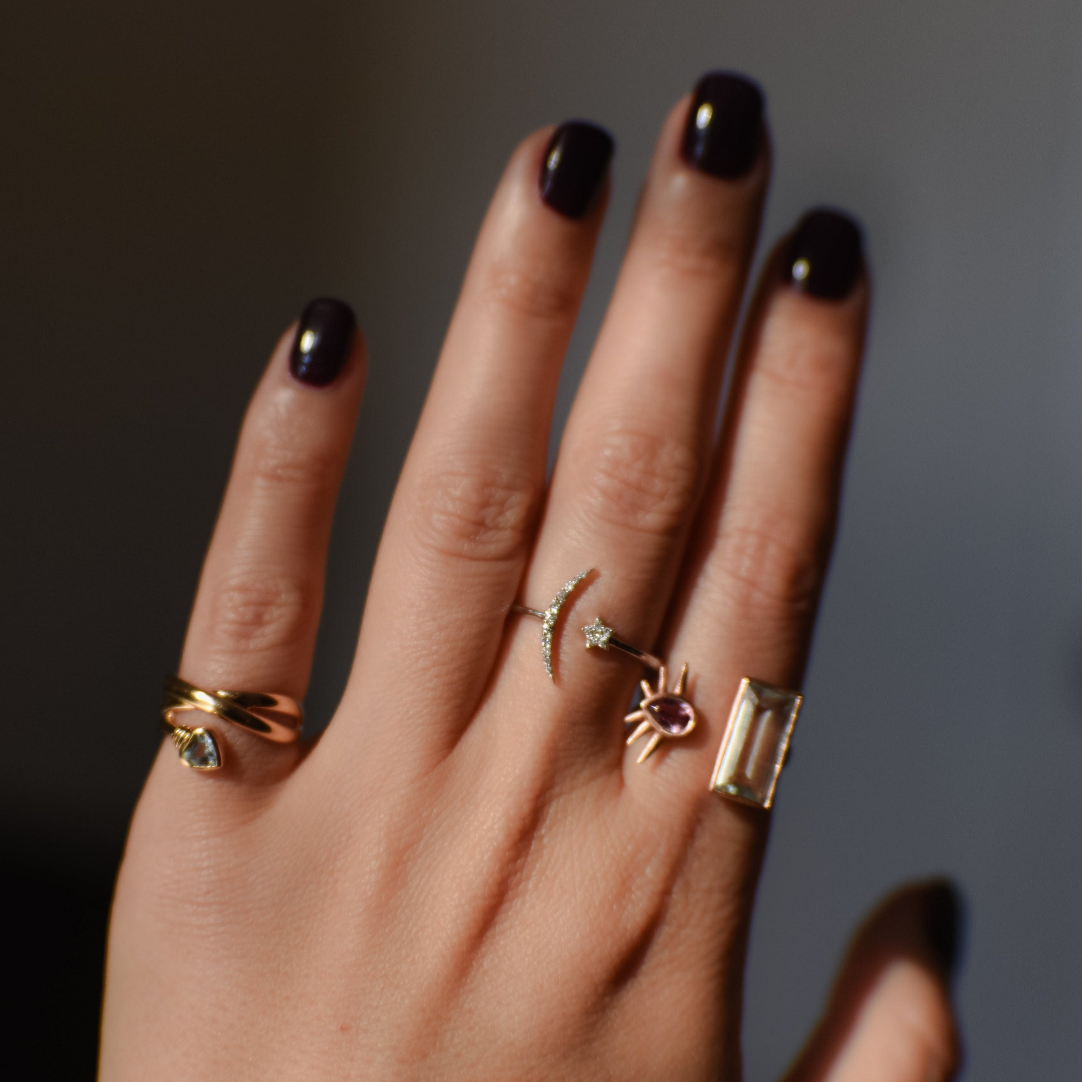 Crescent Moon + Star Ring