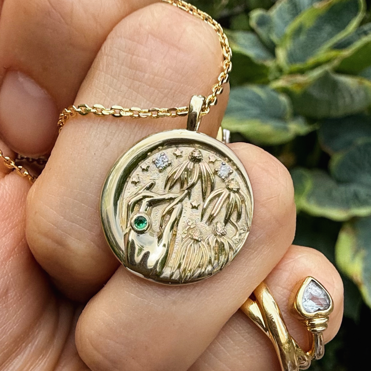 Sophie's Flowers Pendant | 14k Gold Coin | Stephy Ai